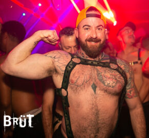 Muscle showcase, where strength meets seduction at White Party weekend.